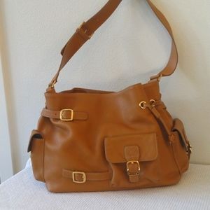 Carmel colored pebbled leather shoulder bag
